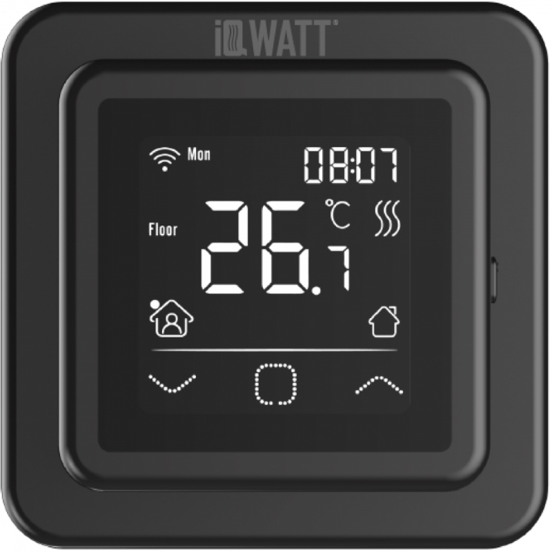 Терморегулятор программируемый с возможностью смартфон Iqwatt IQ THERMOSTAT SMART HEAT Wi-Fi 00411 черный 11135₽