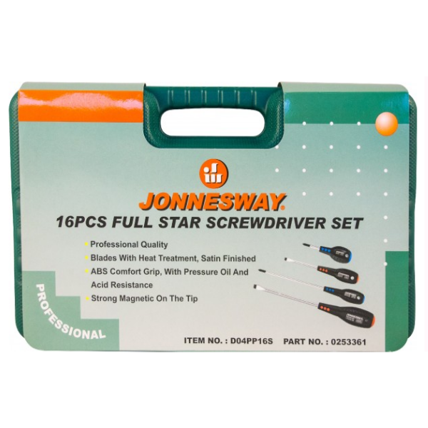 Набор отверток Jonnesway шлиц и крест Full Star SL 2х50-8х150 PH#0-3, 16 предметов, D04PP16S в Иваново