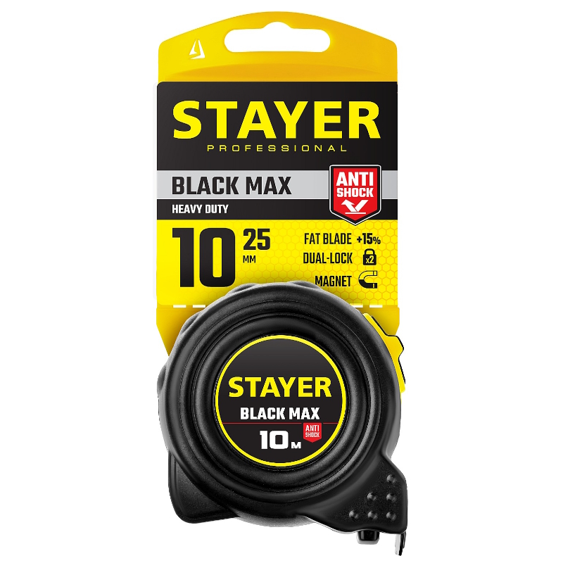 Рулетка Stayer "PROFI" "AREX" 3410-10_z01, двухкомпонентный противоударный корпус, упрочненное полотно, 10м/25мм