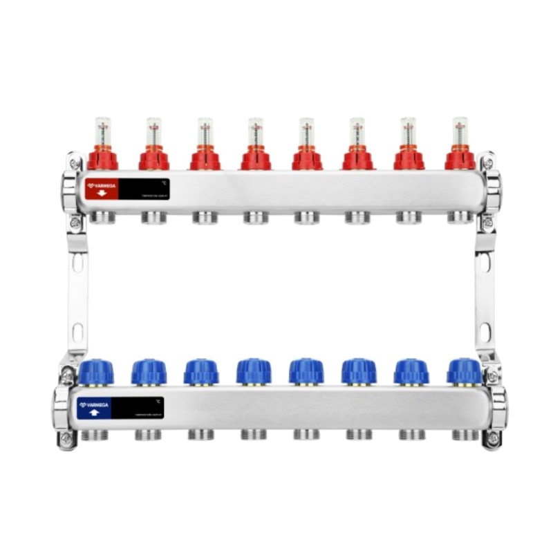 Коллекторная группа Varmega VM15108 ВР 1 с расходомерами на 8 контуров 34 EK нержавеющая сталь 10990₽