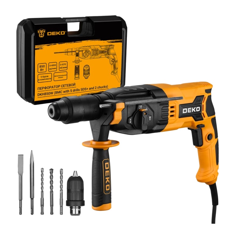 Перфоратор Deko DKH850W 063-4255 в кейсе, с защитной муфтой в Муроме