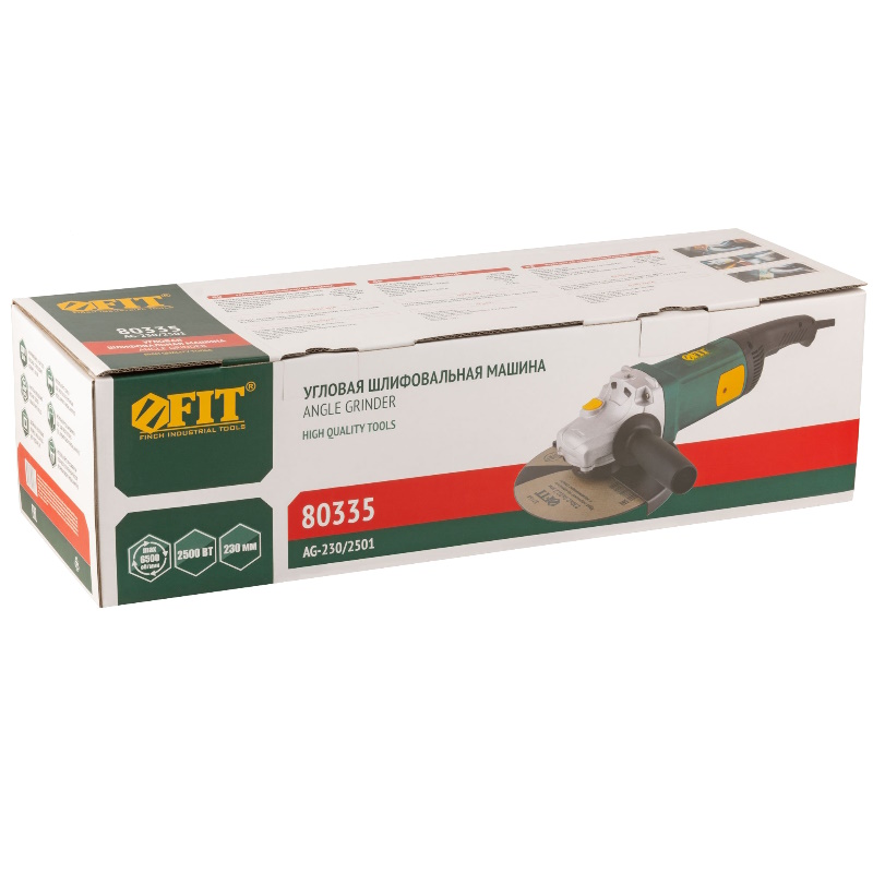Шлифмашина угловая Fit 80335, 2500 Вт, 6500 об/мин, КлК 230 мм, 7.1 кг