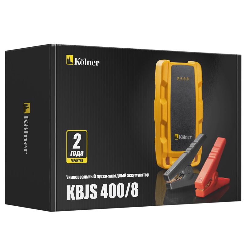 Аккумуляторное пуско-зарядное устройство Kolner KBJS 400/8, 400А, 12В, Li-lon 8Ач, USB-C 5В(1А), фонарь (пуск.кабель), 4610092016375