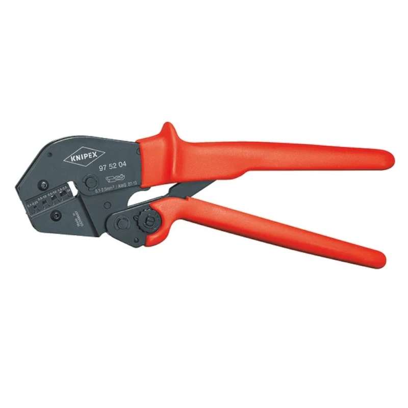 Пресс-клещи Knipex KN-975204, 4 гнезда, штекеры открытые неизолированные 2.8/4.8 мм, 0.1-2.5 мм², длина 250 мм