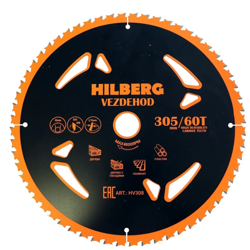 Диск пильный Hilberg Vezdehod HV308, 305х30, 60Т, 7 градусов в Александрове