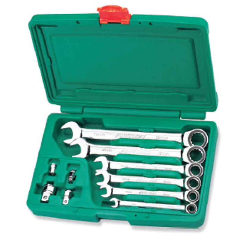 Набор комбинированных трещоточных ключей 8 - 19 мм и адаптеров Jonnesway W45110S 10 предметов 11693₽