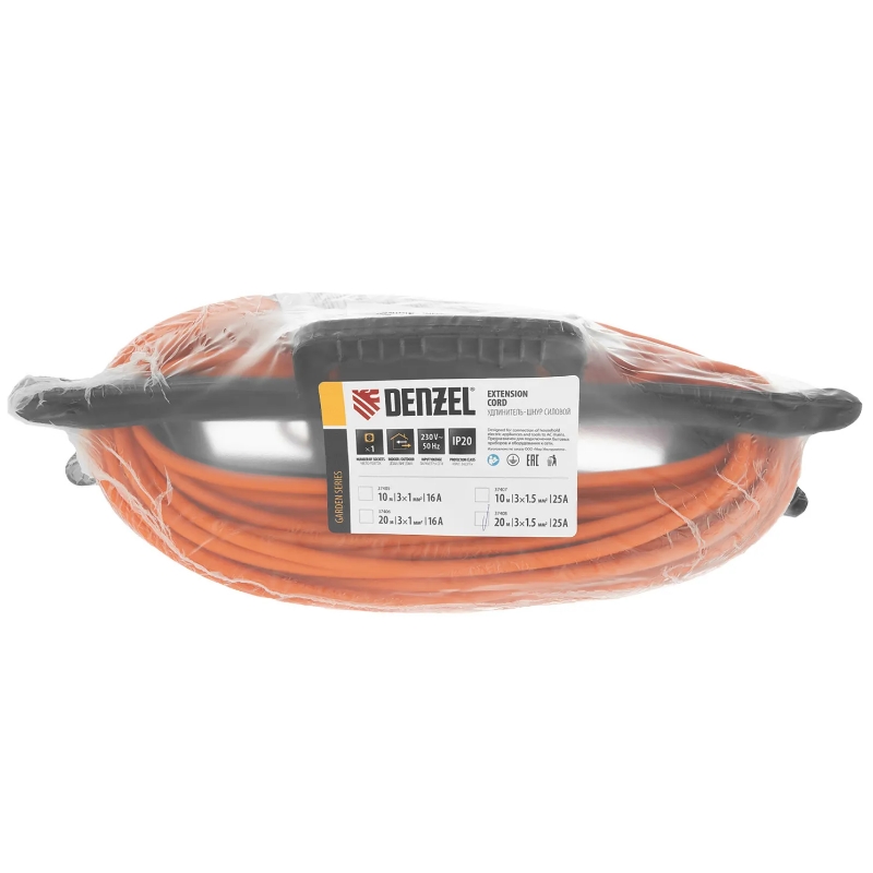 Удлинитель-шнур силовой Denzel Garden Series 37408, ПВС, 20м, 1 розетка 3*1,5 мм