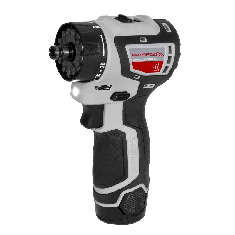 Бесщеточная аккумуляторная дрель-шуруповерт Интерскол ДА-10/12В 36 КомбиМАКС (Li-ion, сумка, 2 аккум., 2Ач, 4 насадки) 687.2.2.78