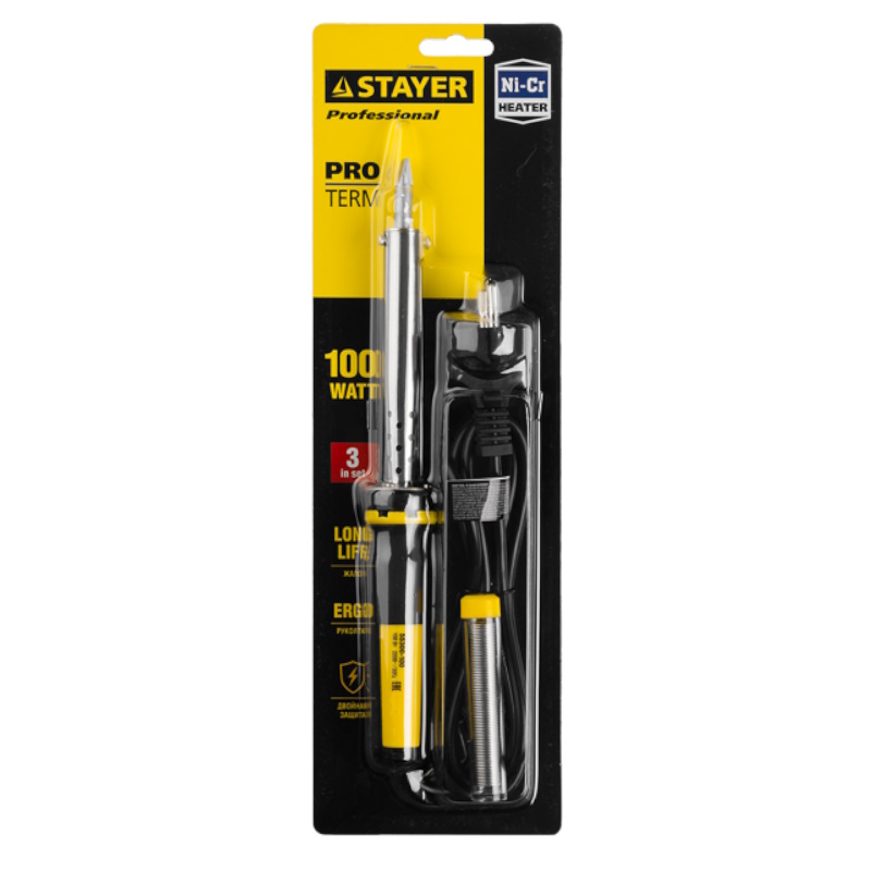 Паяльник Stayer Professional 55300-100, PROTerm  с двухкомпонентной рукояткой, в комплекте с припоем и подставкой, жало - клин, 100 Вт  в Иваново