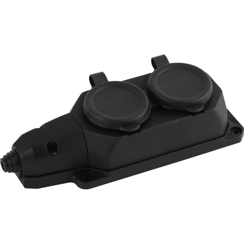 Колодка Эра K-2e-B-IP44 Б0044544 2-м с заземл 16А IP44 каучук черный 495₽