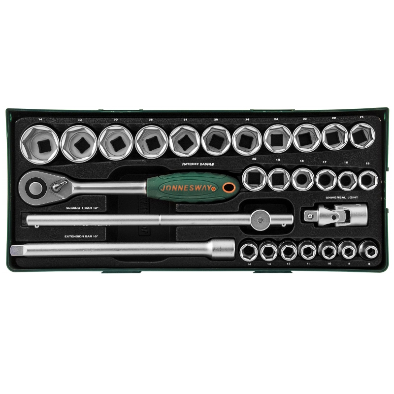Набор торцевых головок Jonnesway S04H4728ST (S04H4728SP) 1/2"DR 8-34мм, 28 предметов в Переславле