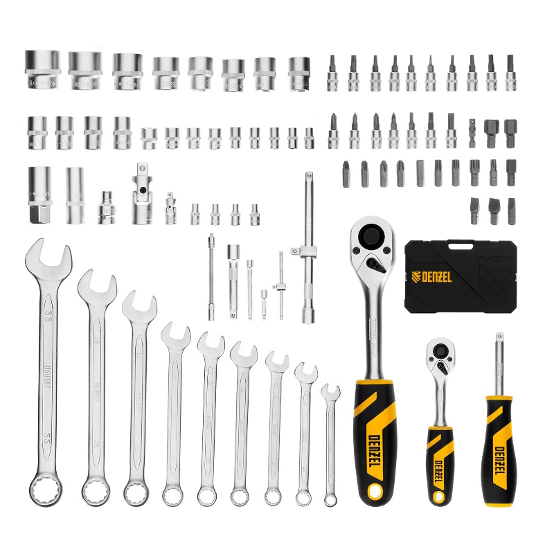 Набор инструментов Denzel 15809, 1/2", 1/4", CrV, S2, пластиковый кейс, 82 предмета в Переславле