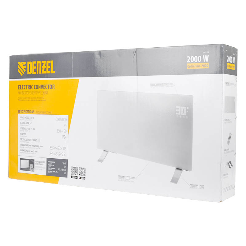 Конвектор электрический Denzel OptiPrime-2000 98123, Wi-Fi, тачскрин, цифровой термостат, 2000 Вт в Угличе