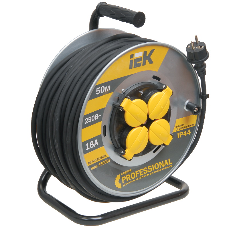 Удлинитель силовой IEK WKP16-16-04-50-44 4 розетки шнур 50 м КГ 3x15 УК 50 с термозащитой IP44 14260₽