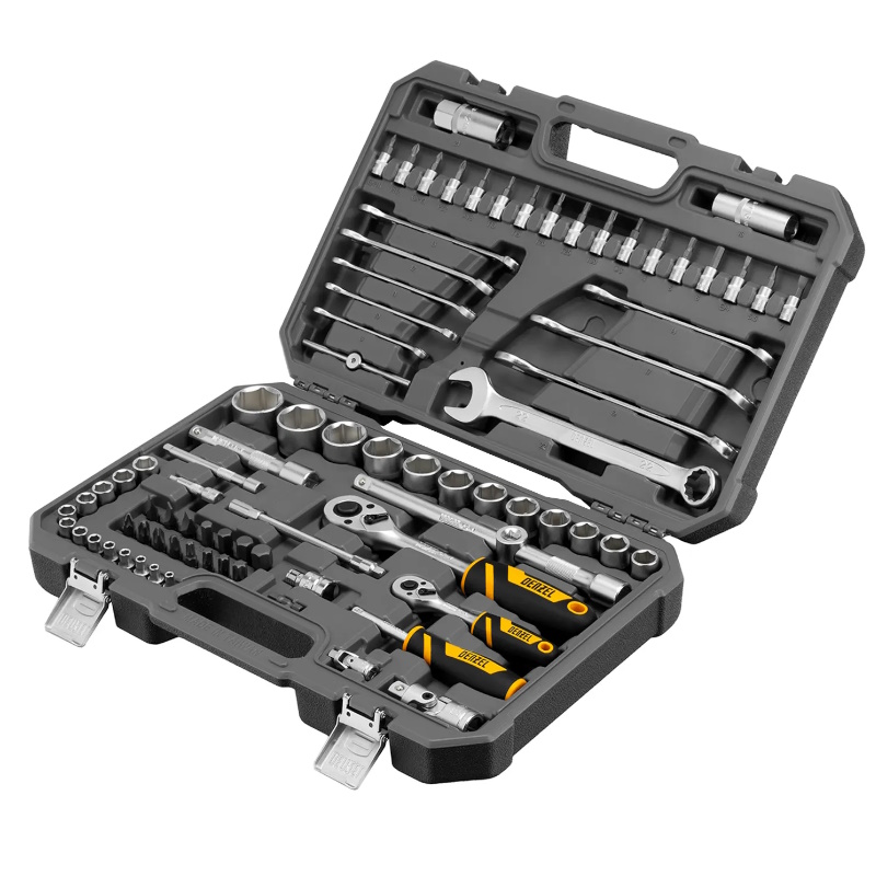 Набор инструментов Denzel 15809, 1/2", 1/4", CrV, S2, пластиковый кейс, 82 предмета в Переславле