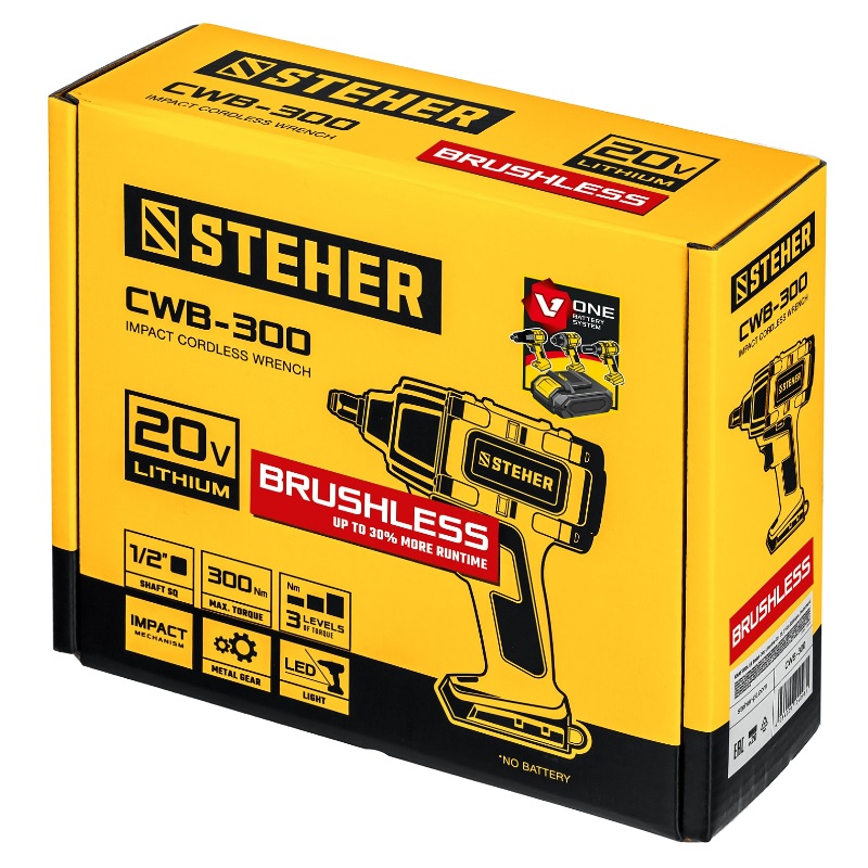 Гайковерт бесщеточный Steher CWB-300 V1, 20 В, 300 Нм, без АКБ в Иваново