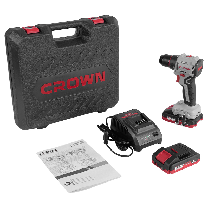 Аккумуляторная дрель-шуруповерт BL Crown CT21131HMX-2 BMC, 20В, 2*2.0Ач, 30/50Нм, кейс