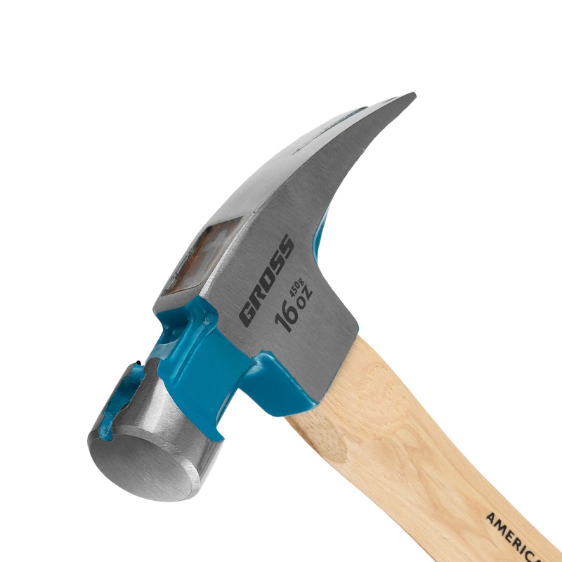 Молоток-гвоздодер Gross AMERICAN HICKORY 10418, 450 г, угол 75, магнит, обрезиненная рукоятка