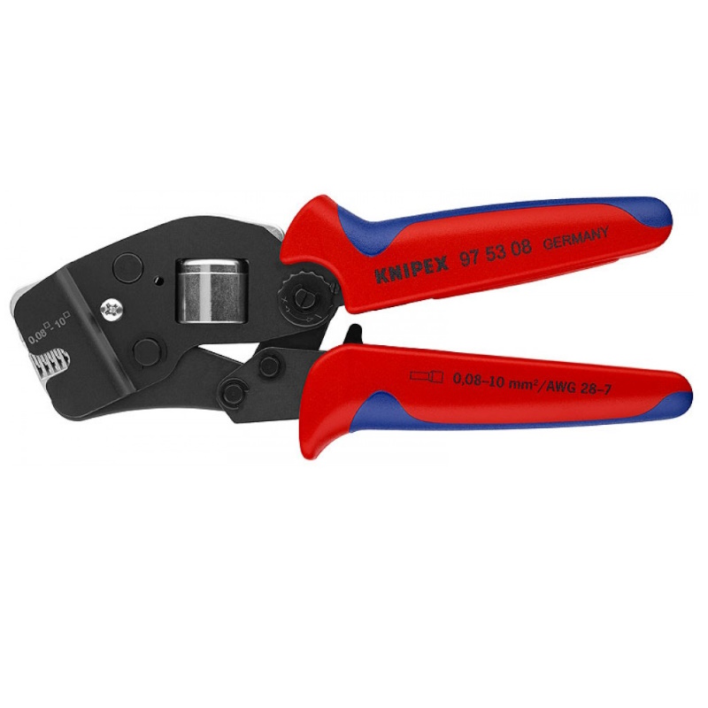 Пресс-клещи для контактных гильз Knipex KN-975308, DIN 46228 1+4, обжим: квадрат, торцевые, 1 гнездо, 0.08-10 мм², 2 х