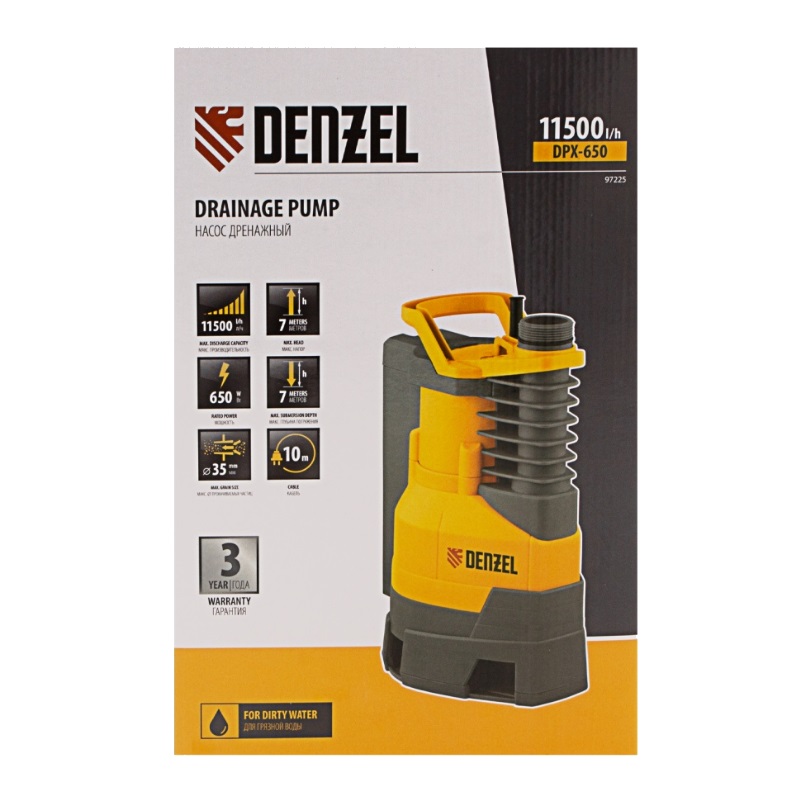 Дренажный насос для грязной воды Denzel DPХ650 97225 в Муроме