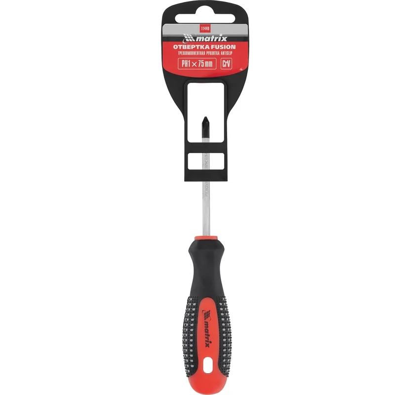 Отвертка Matrix Fusion 11440, Ph1x75 мм, CrV, 3-х компонентная рукоятка "anti slip"