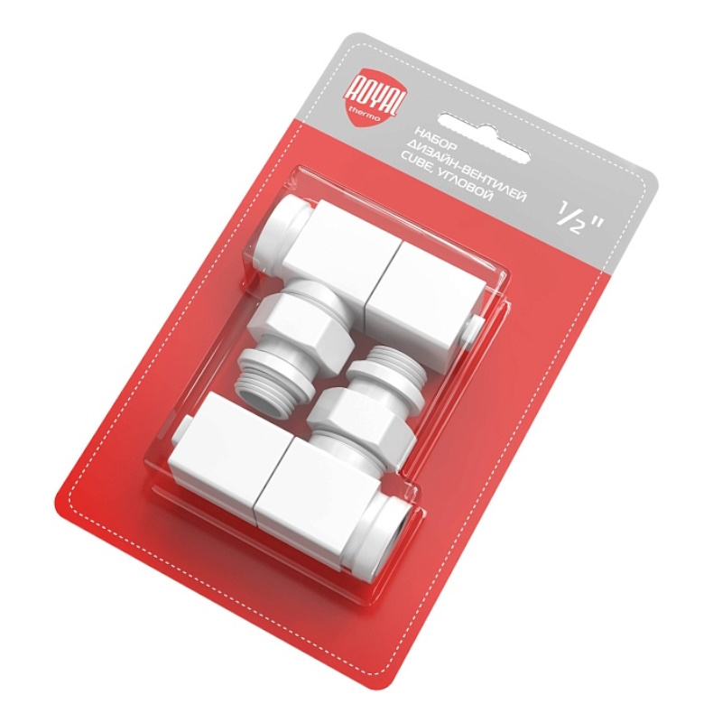 Набор дизайн-вентилей Royal Thermo CUBE НС-1422577, угловой, белый, 1/2" в Коврове