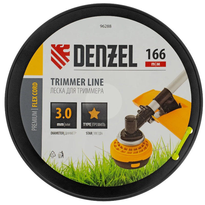 Леска для триммера Denzel FLEX CORD 96288, звезда, 3,0мм х 166м, на DIN катушке в Туле