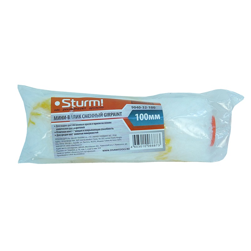 Мини-валик сменный Sturm "GIRPAINT" 9040-32-100 (100 мм, D 16 мм, ворс 12 мм, ручка D 6 мм) во Владимире