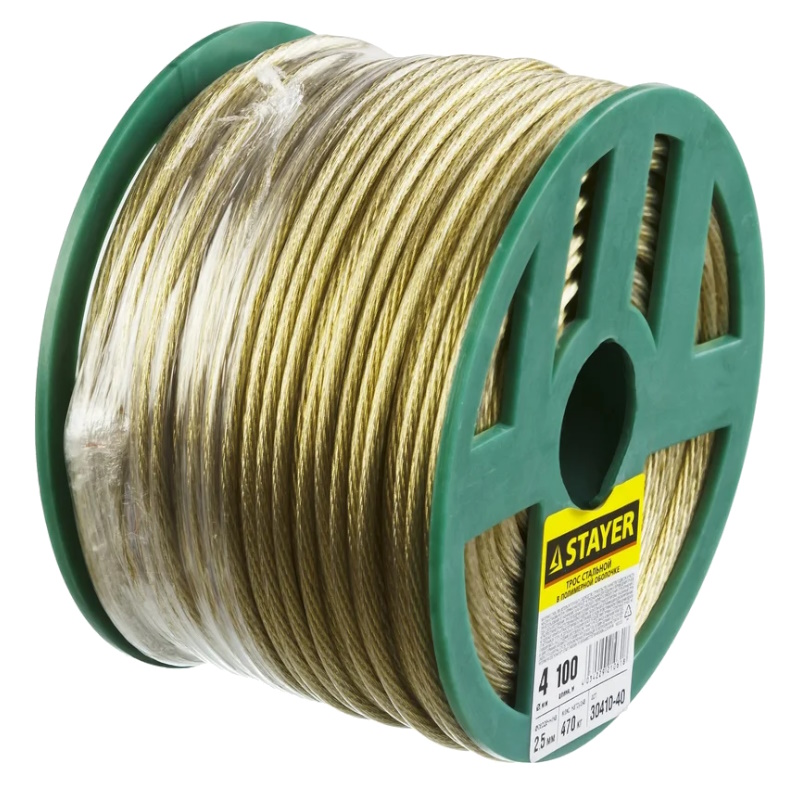Трос Stayer Master 30410-40, стальной, в полимерной оболочке, d=4,0 мм, L=100 м в Рыбинске