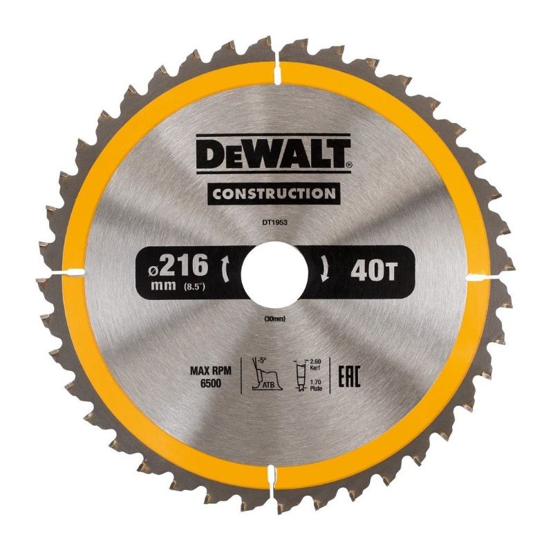 Пильный диск по дереву DeWalt DT1953-QZ, 216/30, 40 ATB, -5° в Муроме