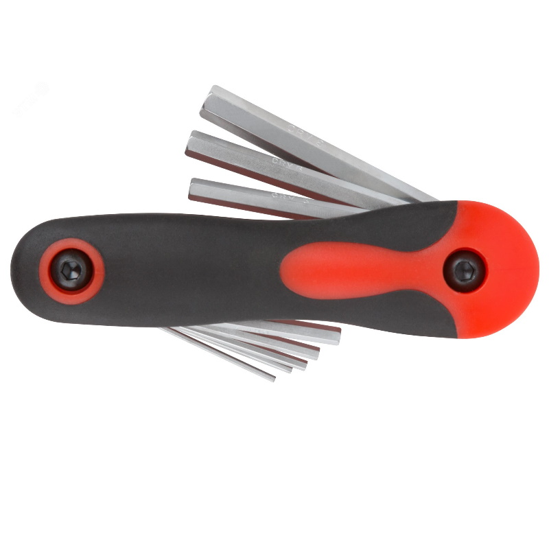 Ключи шестигранные Fit 64182 HEX CrV 8 шт 15-8 мм складные прорезиненный держатель 742₽