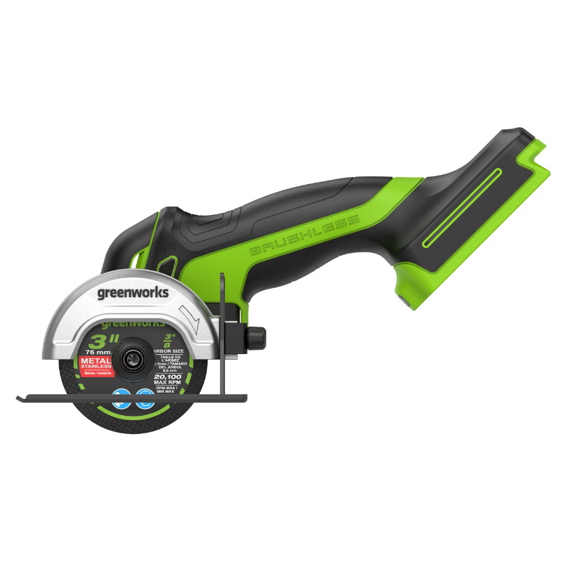 Угловая шлифмашина (болгарка) аккумуляторная Greenworks GD24UCS 3402007CUA, 76 мм, 24 В, плавный пуск, регулировка оборотов в Череповце