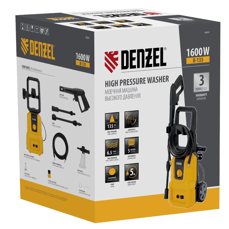 Мойка высокого давления Denzel R-135 58261, 135 бар, 1600 Вт, 390 л/ч в Угличе