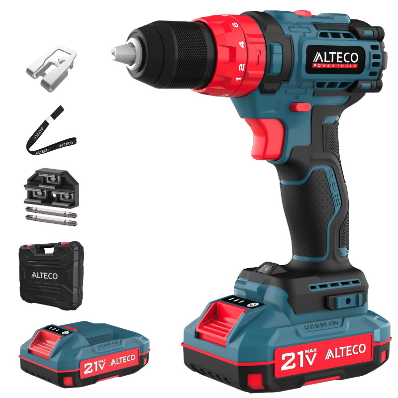 Дрель-шуруповёрт аккумуляторная Alteco CID 21-45 X2 BL 78080, бесщеточная, ударная в Рыбинске