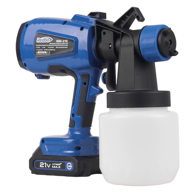 Аккумуляторный краскораспылитель бесщеточный Redbo OGG-21E ( 21 В2*2Ач под Makita LXT., 2.5 мм., 800 мл.)
