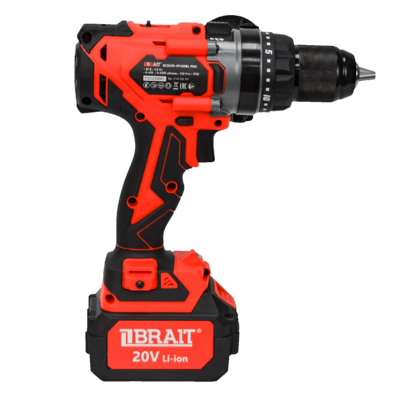 Дрель аккумуляторная Brait BCDI20-4PUMBL-1 PRO 21.01.203.101, 20В,1 АКБ 4,0Ач, быстрозажимной патрон, 2 скорости в Угличе