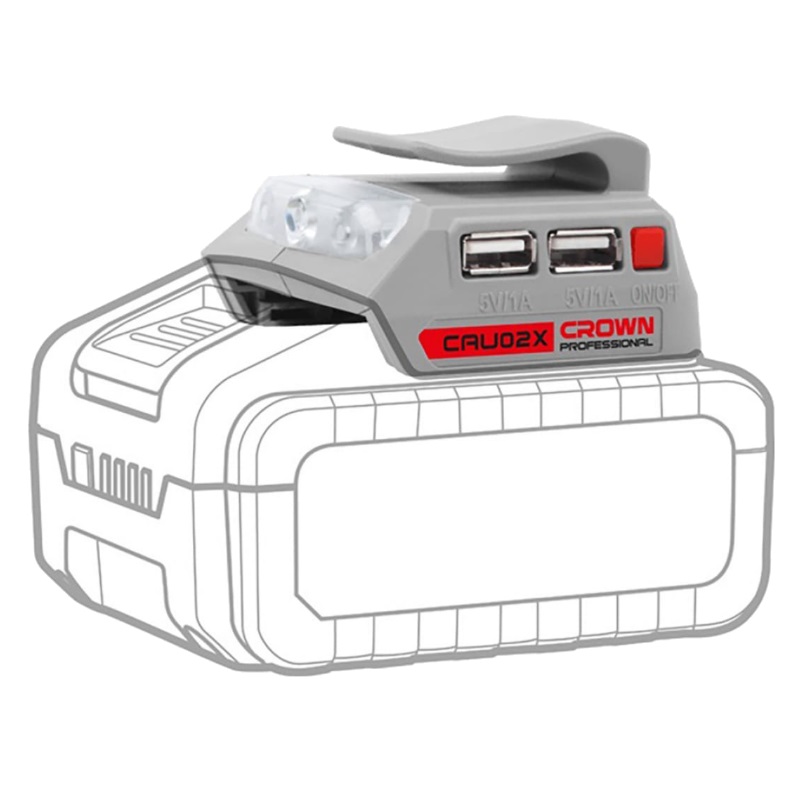 Силовой адаптер для зарядки гаджетов Crown CAU02X 20В B3+, 2хUSB-А, 5В/1А, LED-фонарь в Череповце