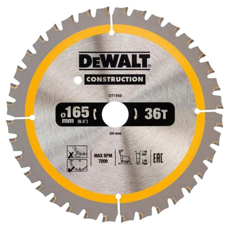 Пильный диск DeWalt CONSTRUCT DT1950-QZ, 165/20 мм в Твери