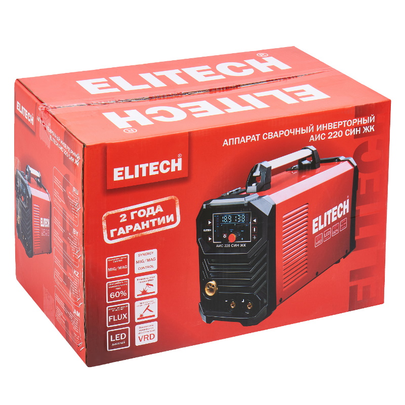 Инвертор Elitech АИС 220 СИН ЖК 204750, MIG/MAG, 220В, 6.9 кВт, 20-220A в Твери