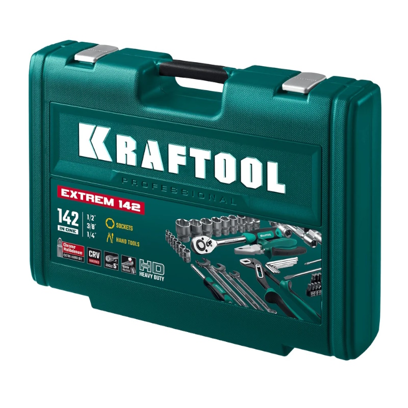Универсальный набор инструмента Kraftool EXTREM-142 27889-H142, 142 предмета, (1/2"+3/8"+1/4") в Кинешме
