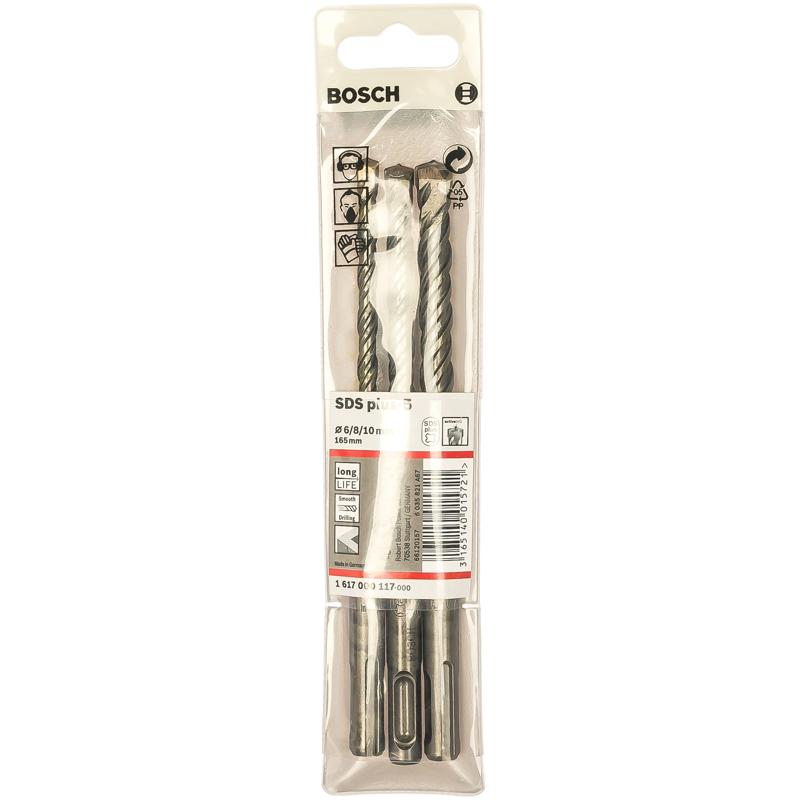 Набор буров Bosch 1.617.000.117, SDS-Plus-5, 6/8/10x165 мм, 3 штуки в Кинешме