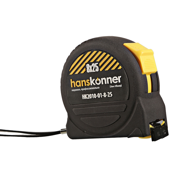 Рулетка Hanskonner HK2010-01-8-25, 8x25мм, 2 стопа, корпус SoftTouch, супермощный магнит