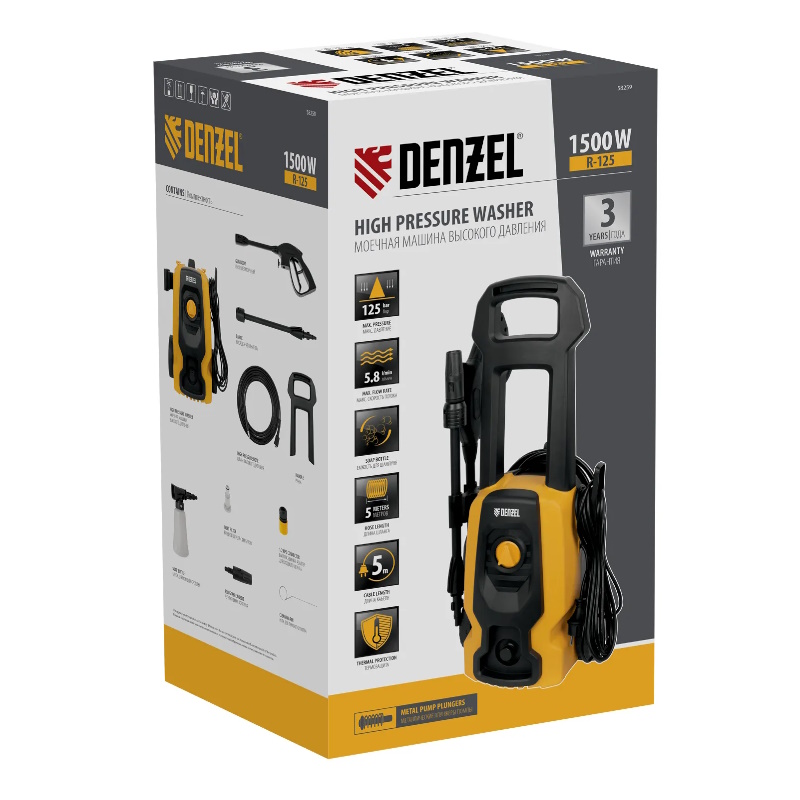 Мойка высокого давления Denzel R-125 58259, 125 бар, 1500 Вт, 350 л/ч в Муроме