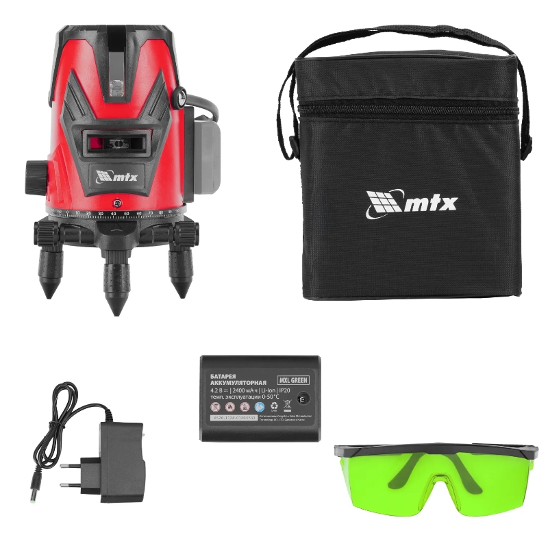 Лазерный уровень MTX MXL GREEN 35013, 30 м, зеленый луч, акк. Li 2400 mAh, сумка, резьба 5/8" в Костроме