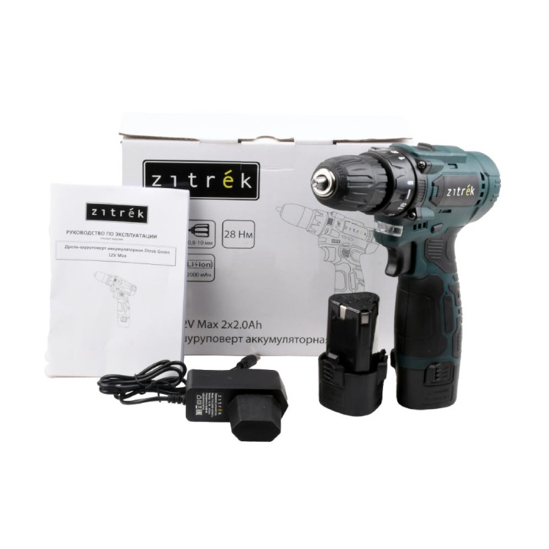 Дрель-шуруповерт аккумуляторная Zitrek Green 12V Max 085-1016, 12В, 2х2.0Ач в Вологде