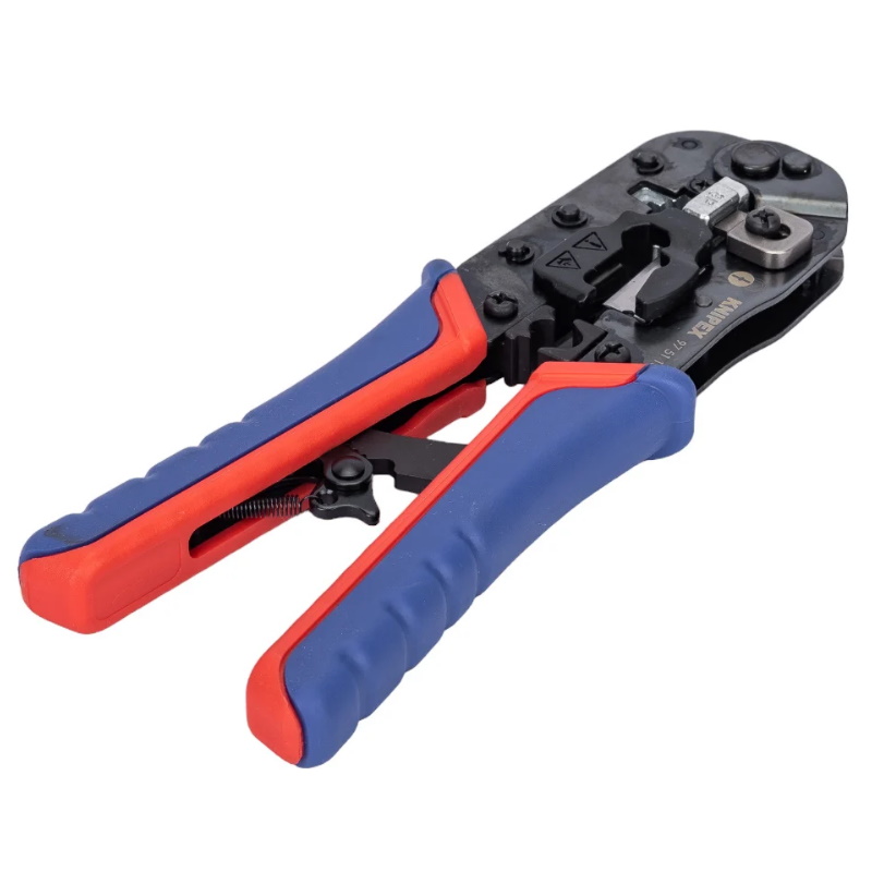Пресс-клещи для штекеров Knipex KN-975113 RJ 45 3-в-1, кол-во гнёзд: 1, 8-пин 8P8C, резка и зачистка кабеля, 190 мм