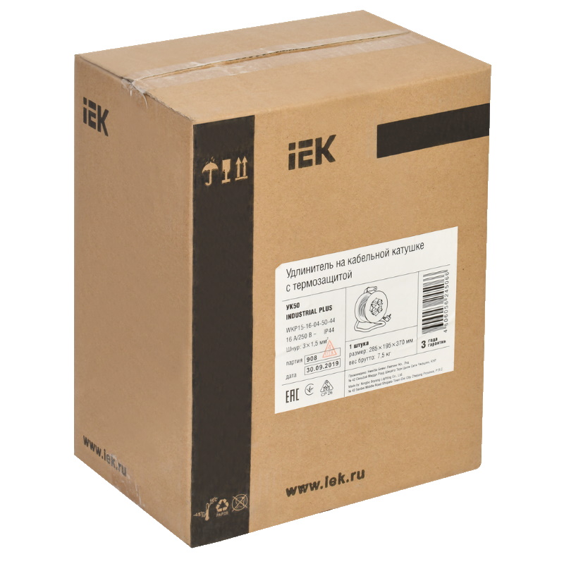 Удлинитель силовой IEK WKP16-16-04-50-44, 4 розетки, шнур 50 м, КГ, 3x1.5, УК 50, с термозащитой, IP44 в Коврове
