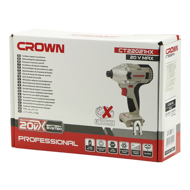 Бесщеточный аккумуляторный ударный винтоверт Crown CT22021HX (20В, 320Нм, без АКБ и ЗУ) в Костроме
