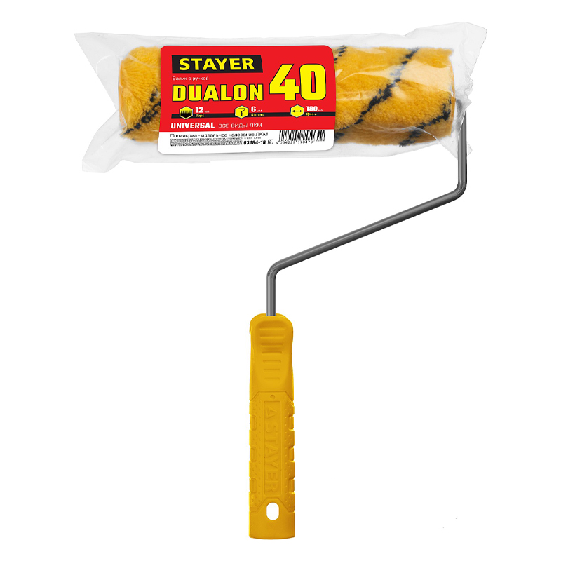 Малярный валик Stayer DUALON, 03184-18 (40 х 180 мм, бюгель 6 мм, ворс 12 мм, полиакрил, все виды ЛКМ) в Твери