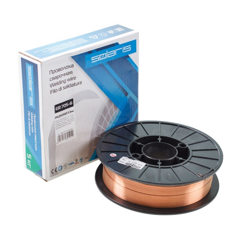 Проволока сварочная омедненная Solaris ER 70S-6 WM-ER70S6-08050 ф 08 мм катушка D200 5 кг 1170₽